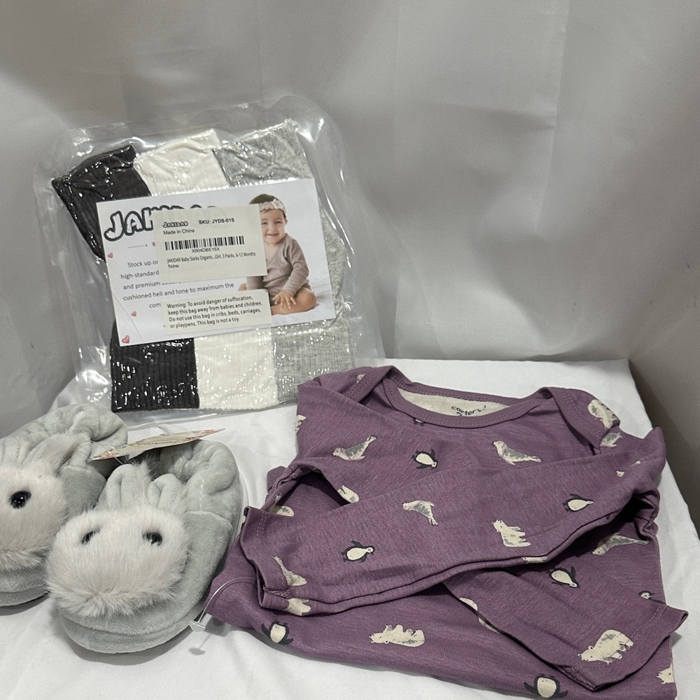 Purple Baby outfit with Animal Print & Slippers & socks all new baby bundle